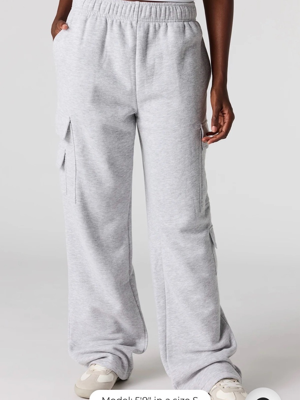 Relaxed Light Gray Cargo Track Pants with Elastic Waist
